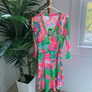 Lilly Pulitzer Serene Blue and Pink Emilia Wrap Dress- Paradise Bound